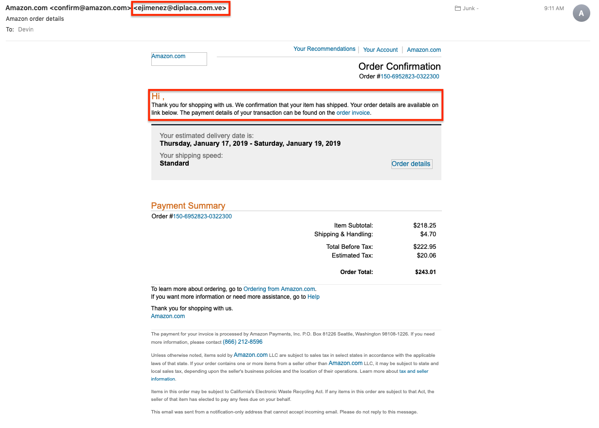 Amazon Order Details Scam Edition