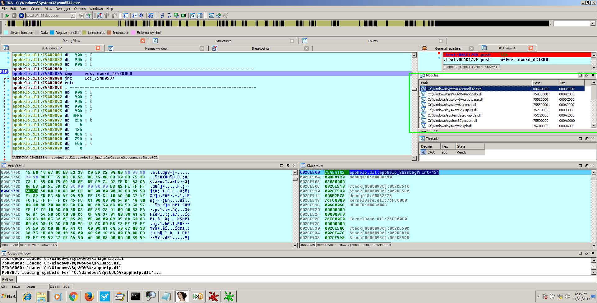 IDA Pro Modules Debugging window