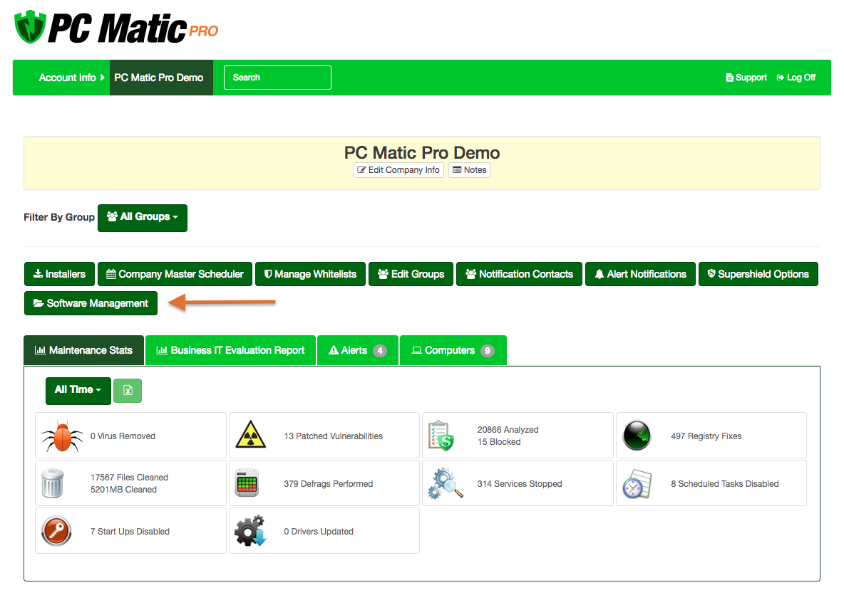 PC Matic Pro & MSP's new Software Management tab