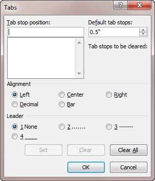 Figure 1. The Tabs dialog box.